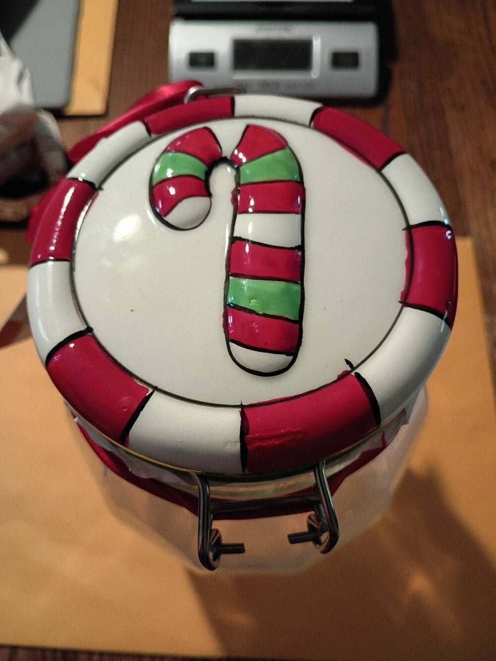 New Amici Christmas Glass Canister Jar Ceramic Candy Cane Holiday Cookie Candy